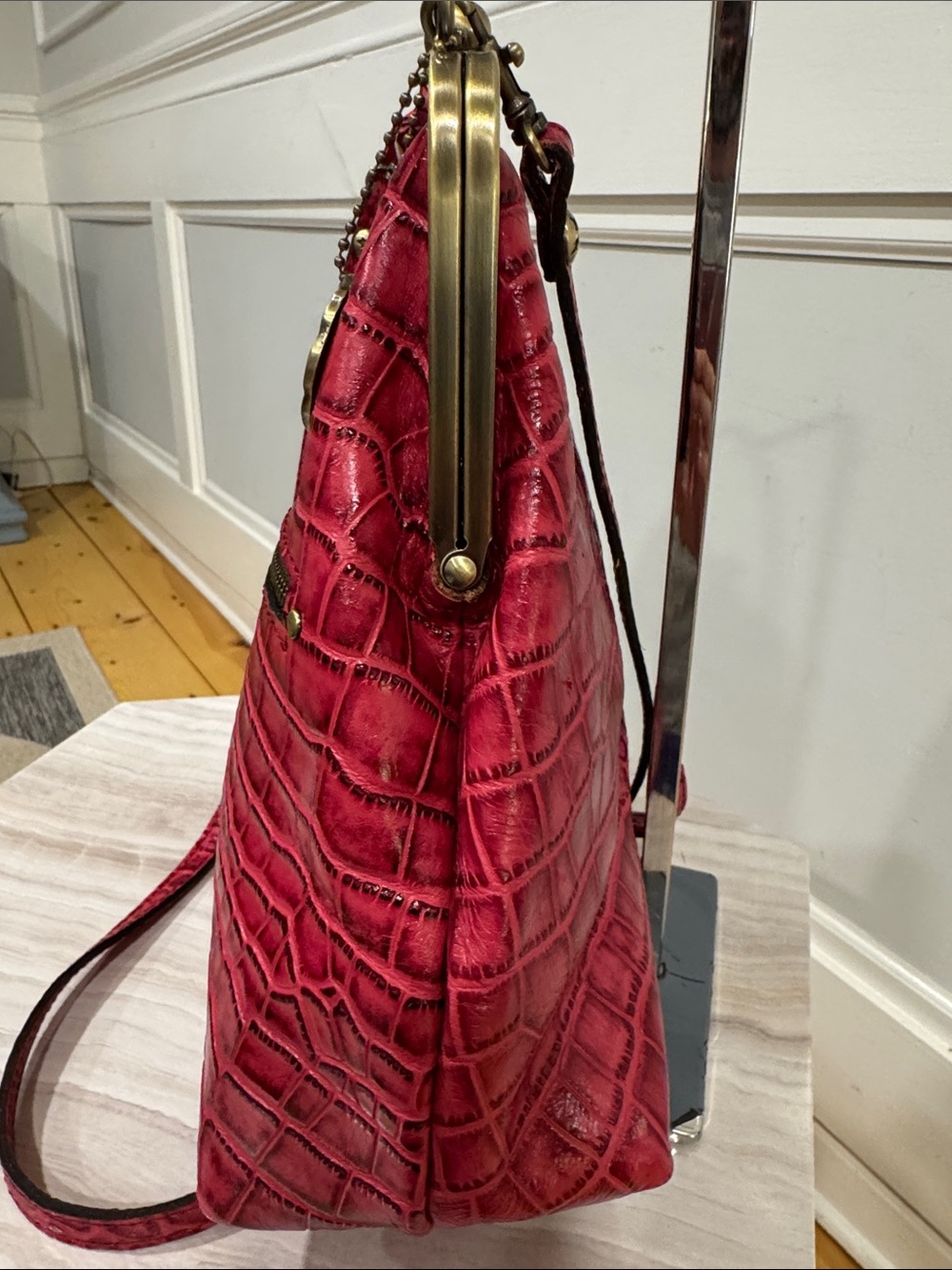 Patricia Nash Bag Novella Frame Bag in Magenta Croc Embossed Leather Crossbody - Picture 8 of 17